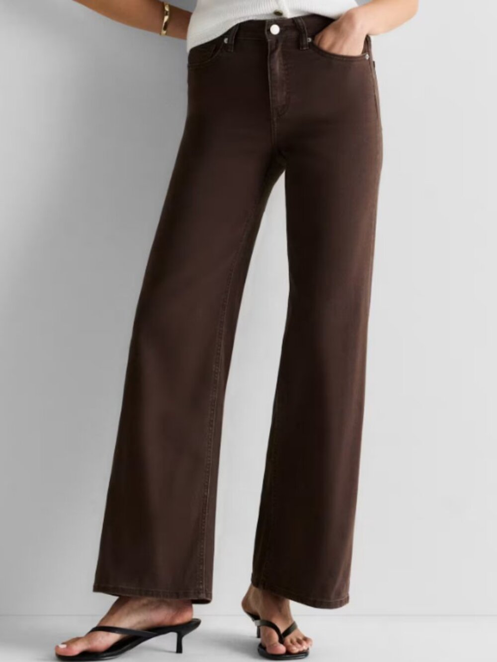 Quince Bella Stretch Wide Leg Jeans Coffee Bean Brown 33 NWT 30"inseam
